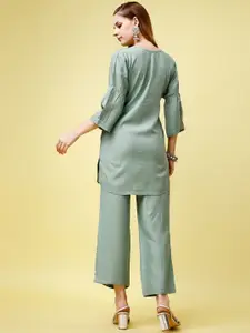 KALINI Floral Embroidered Three Quarter Sleeve Top And Trouser