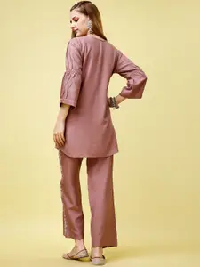 KALINI Floral Embroidered Three Quarter Sleeve Top And Trouser