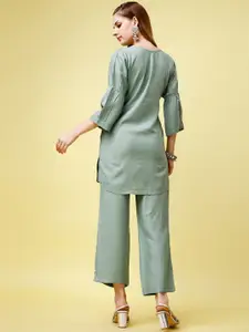 KALINI Floral Embroidered Three Quarter Sleeve Top And Trouser