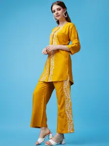 KALINI Floral Embroidered Three Quarter Sleeve Top And Trouser