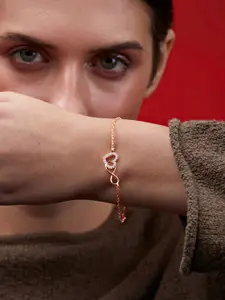 MINUTIAE Women Brass Crystal Studded Rose Gold-Plated Link Bracelet