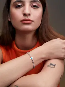 MINUTIAE Silver-Plated Brass Crystals Stone Studded Link Bracelet