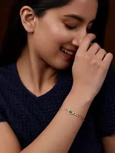 MINUTIAE Brass Rose Gold-Plated Crystals Studded Link Bracelet