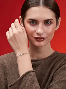 MINUTIAE Brass Crystals Silver-Plated Link Bracelet