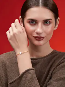 MINUTIAE Women Brass Crystal Studded Gold-Plated Link Bracelet