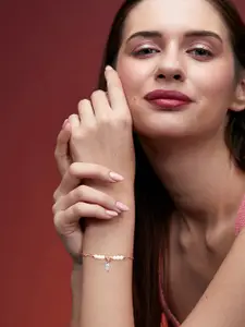 MINUTIAE Women Brass Crystal Studded Rose Gold-Plated Link Bracelet