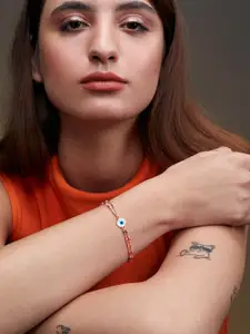 MINUTIAE Brass Rose Gold-Plated Evil Eye Link Bracelet