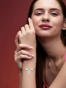 MINUTIAE Brass Crystals Silver-Plated Link Bracelet