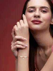 MINUTIAE Women Brass Crystals Studded Gold-Plated Link Bracelet