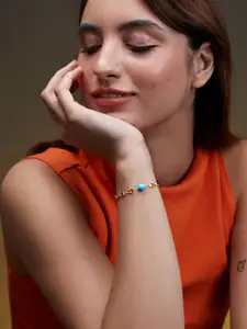 MINUTIAE Women Brass Crystal Studded Gold-Plated Link Bracelet