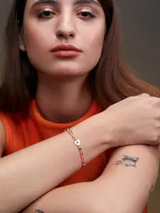 MINUTIAE Women Brass Crystal Studded Rose Gold-Plated Link Bracelet