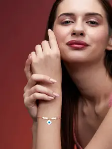 MINUTIAE Brass Crystals Rose Gold-Plated Link Bracelet