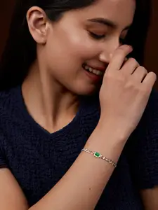 MINUTIAE Brass Crystals Silver-Plated Link Bracelet