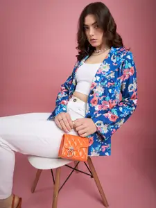 DressBerry Blue Floral Printed Single-Breasted Casual Blazer