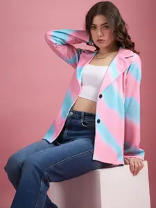 DressBerry Pink Printed Twill Single-Breasted Blazer