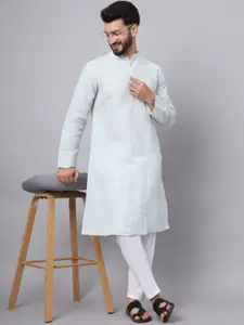 Latest Chikan Garments Striped Mandarin Collar Long Sleeves Cotton Kurta