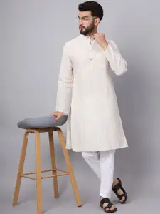 Latest Chikan Garments Striped Mandarin Collar Straight Kurta