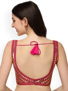 Amrutam Fab Embroidered Mirror Work Silk Saree Blouse