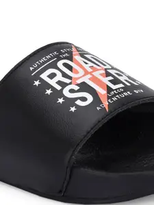 The Roadster Lifestyle Co. Black Printed Open Toe Sliders