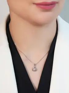 Zavya Rhodium-Plated 925 Pure Sterling Silver Oval Pendants With Chains