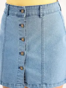 SASSAFRAS BASICS Front Button Denim A-Line Mini Skirt