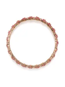 Estele Women Set of 2 Floral Rose Gold-Plated Cubic Zirconia Bangles