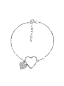 Ornate Jewels 925 Sterling Silver Cubic Zirconia Charming Heart Silver Bracelet
