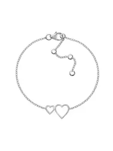 Ornate Jewels 925 Sterling Silver Cubic Zirconia Two Hearts In Love Silver Bracelet