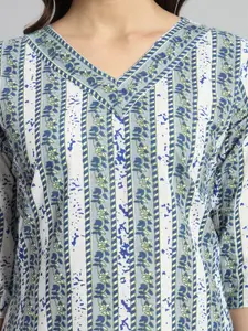 Mialo fashion Floral Printed V-Neck Pure Cotton Straight Kurti