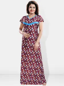 Be You Floral Printed Maxi Satin Maternity Nightdress