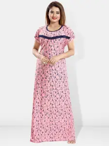 Be You Floral Printed Round Neck Satin Maternity Maxi Nightdress