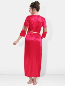 Be You Self Designed Shoulder Straps Satin Maxi Nightdress With Robe