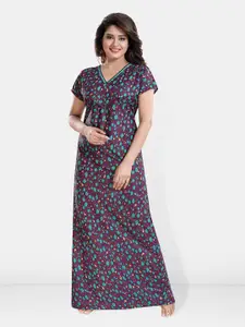 Be You Printed Satin V-Neck Maternity Maxi Nightdress