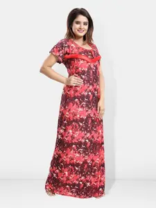 Be You Floral Printed Satin Maternity Maxi Sweat Nightdress