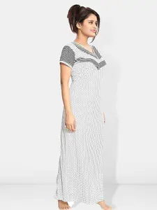 Be You Polka Dots Printed V-Neck Satin Maternity Maxi Nightdress