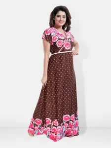 Be You Printed V-Neck Satin Maxi Nightdress