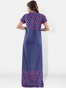 Be You Polka Dots Printed V-Neck Satin Maternity Maxi Nightdress