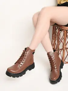 IMCOLUS Women Round Toe Platform Heeled Boots