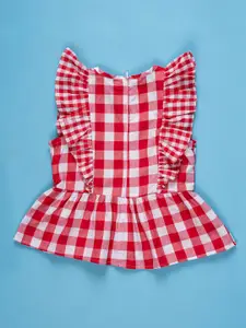 Purple United Kids Girls Checked Flutter Sleeve Ruffles Cotton Peplum Top