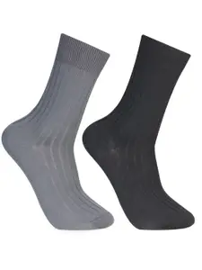 Bonjour Men Pack Of 2 Striped Sweat Absorbency Cotton Calf-Length Socks