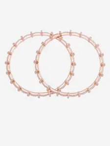 Kushal's Fashion Jewellery Set Of 2 Rose Gold Plated CZ Studded Bangles