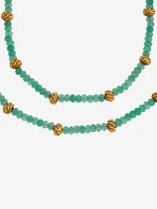 Kushal's Fashion Jewellery Set of 2 Gold Plated Antique Artificial Stones Anklets