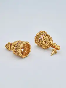 Kushal's Fashion Jewellery Gold-Plated Stones Studded Dome Shaped Jhumkas