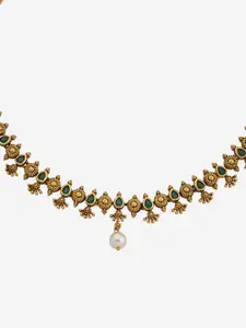 Kushal's Fashion Jewellery Copper Gold-Plated Artificial Stones Studded Antique Necklace