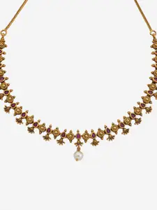 Kushal's Fashion Jewellery Copper Gold-Plated Stones Studded Antique Necklace
