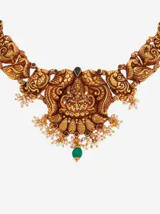 Kushal's Fashion Jewellery Silver Gold-Plated Artificial Stones Studded Temple Necklace