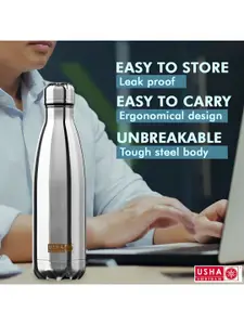 USHA SHRIRAM Silver Toned 2 Pcs Double Wall Vacuum Stainless Steel Water Bottles 1 L Each