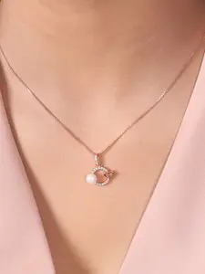 Zavya 925 Sterling Silver Rose Gold-Plated Pearls Oval Pendant with Chain