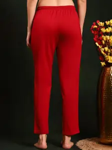 Claura Women Maroon Mid-Rise Pure Cotton Straight Lounge Pant