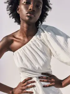 H&M One-Shoulder Bubble-Hem Dress